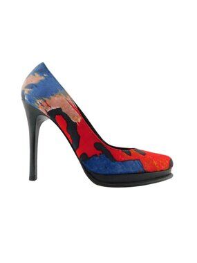 DIANE VON FURSTENBURG Red Blue Multicolor Satin Heel Pumps 6